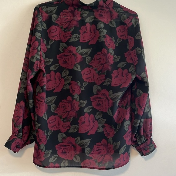 Vintage 70s 80s Rose Print Blouse Draped Neckline Romantic Goth Floral XL - Picture 6 of 6